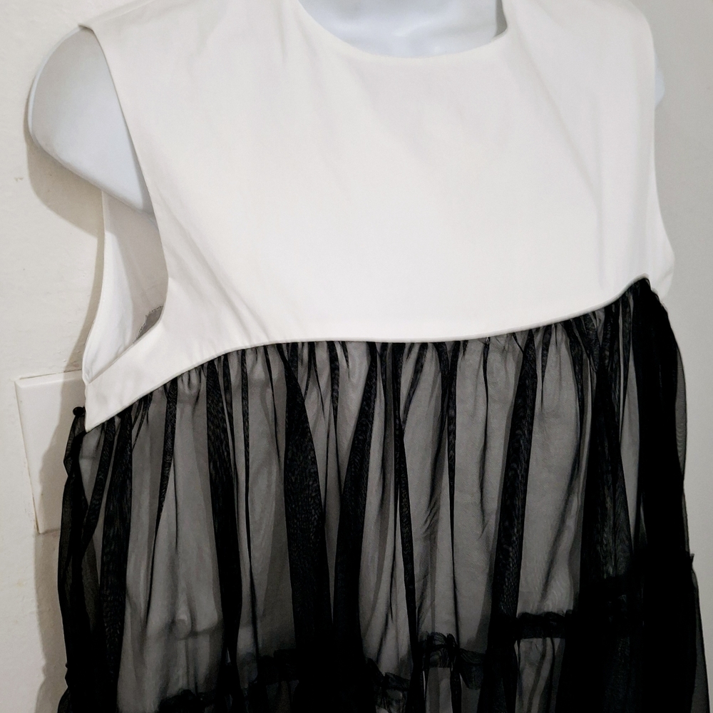 Black and White Asymmetrical Ruffled Mini Dress
